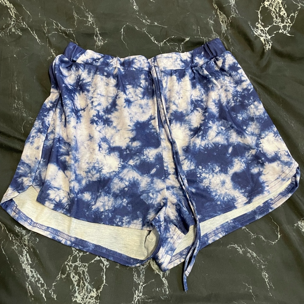 Blue and white tie-dye shorts